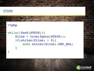 STDIN


  <?php

  while(!feof(STDIN)){
      $line = trim(fgets(STDIN));
      if(strlen($line) > 0){
          echo strrev($line).PHP_EOL;
      }
  }
 
