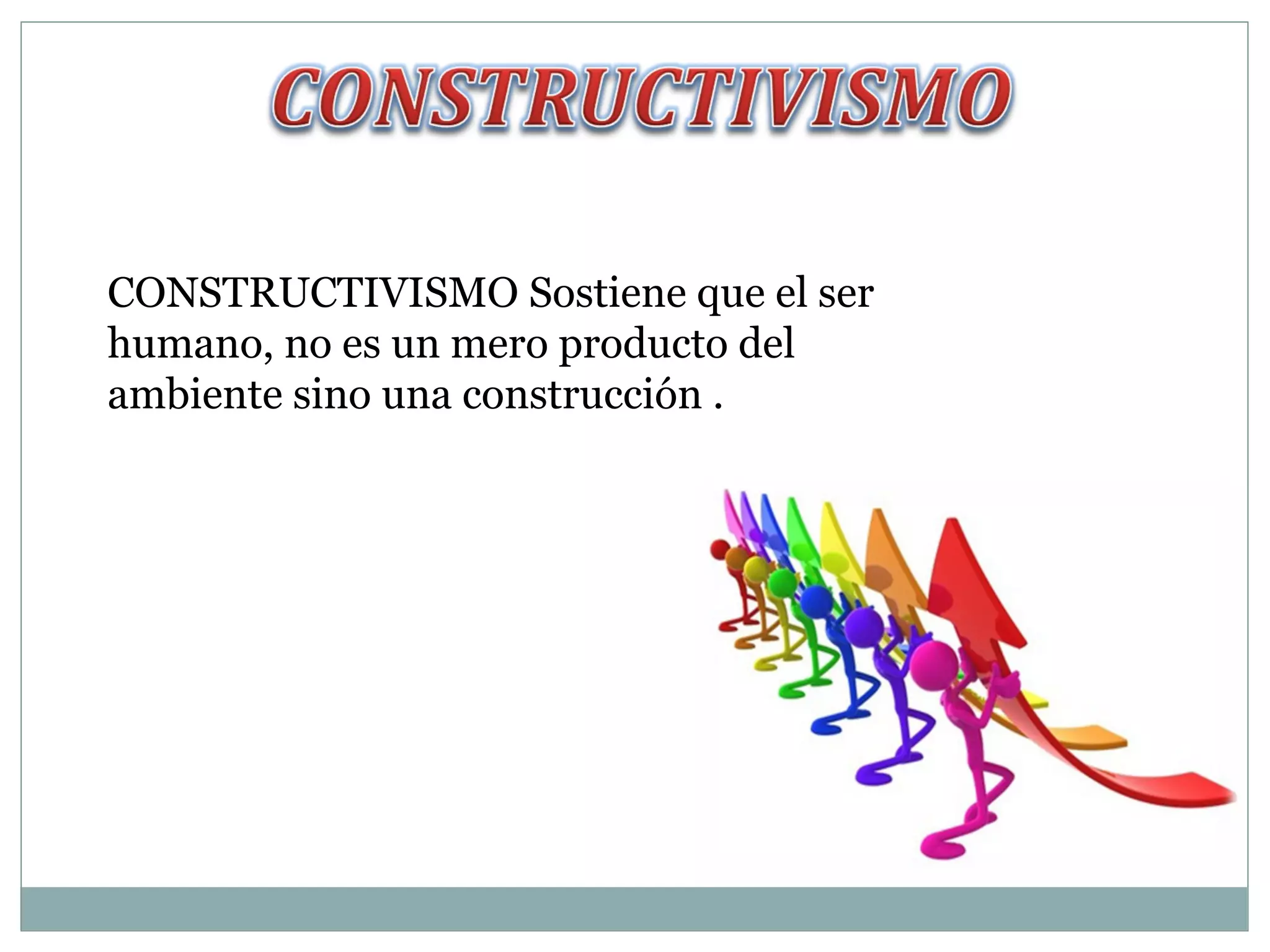 CONSTRUCTIVISMO Sostiene que el ser
humano, no es un mero producto del
ambiente sino una construcción .