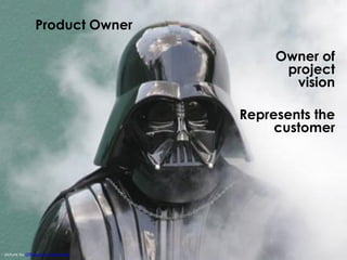22
Product Owner
Owner of
project
vision
Represents the
customer
picture by Official Star Wars Blog
 