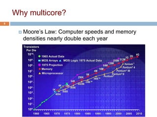 Why multicore?
 Moore’s Law: Computer speeds and memory
densities nearly double each year
6
 