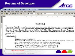 Resume of Developer 