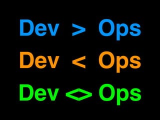 Dev > Ops
Dev < Ops
Dev <> Ops
 