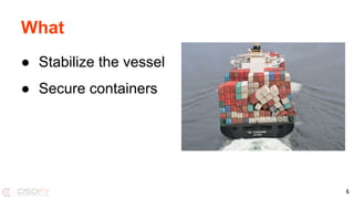 What
● Stabilize the vessel
● Secure containers
6
 