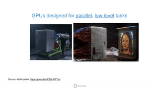GPUs designed for parallel, low level tasks
Source: Mythbusters https://youtu.be/-P28LKWTzrI
 