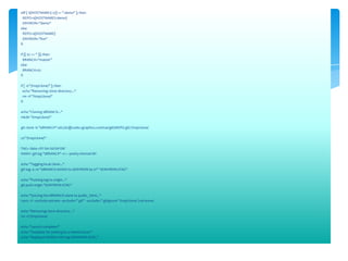 elif [ ${HOSTNAME:(-5)} == "-demo" ]; then
 REPO=${HOSTNAME%-demo}
 ENVIRON="demo“
else
 REPO=${HOSTNAME}
 ENVIRON="live“
fi

if [[ $2 == '' ]]; then
  BRANCH=“master”
else
  BRANCH=$2
fi

if [ -d "/tmp/clone/" ]; then
  echo "Removing clone directory...“
  rm -rf "/tmp/clone/“
fi

echo "Cloning $BRANCH...“
mkdir "/tmp/clone/“

git clone -b "$BRANCH" ssh://$1@code.cgraphics.com/var/git/$REPO.git/ /tmp/clone/

cd "/tmp/clone/“

TAG=`date +%Y-%m-%d-%H-%M`
HASH=`git log "$BRANCH" -n 1 --pretty=format:%h`

echo "Tagging local clone...“
git tag -a -m "$BRANCH $HASH to $ENVIRON by $1" "$ENVIRON-$TAG“

echo "Pushing tag to origin...“
git push origin "$ENVIRON-$TAG“

echo "Syncing the $BRANCH clone to public_html...“
rsync -rl --exclude=private --exclude=".git" --exclude=".gitignore" /tmp/clone/ /var/www/

echo "Removing clone directory...“
rm -rf /tmp/clone/

echo "Launch complete!“
echo "Template for pasting to a related issue:“
echo "Deployed $HASH with tag $ENVIRON-$TAG."
 