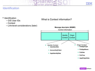 © 2010 IBM Corporation
Identification
 Identification
– O/S User IDs
– Context
– Link-level considerations (later)
What is Context information?
 