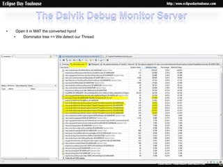 •     Open it in MAT the converted hprof
    •    Dominator tree => We detect our Thread




                                                  42
 