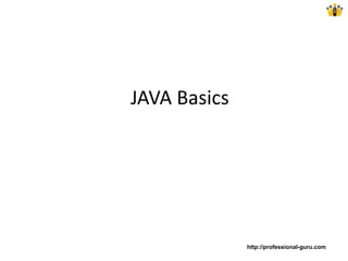 JAVA Basics
http://professional-guru.com
 