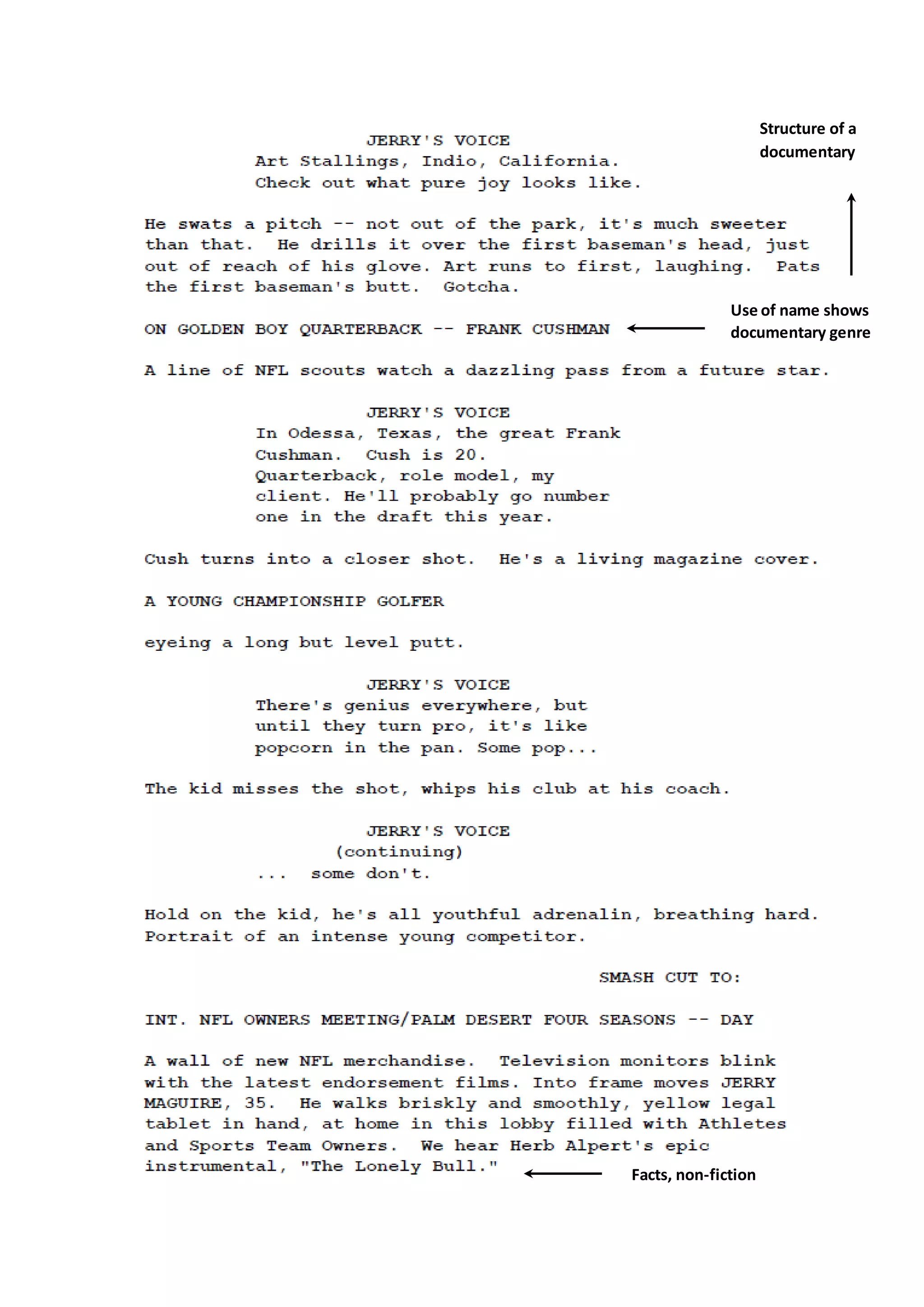 Use of name shows
documentary genre
Structure of a
documentary
Facts, non-fiction
 