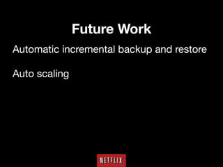 Future Work
Automatic incremental backup and restore
 
Auto scaling 

 