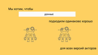 006 007
данные
Мы хотим, чтобы
подходили одинаково хорошо
для всех версий акторов
 