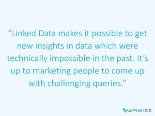 “Linked Data makes it possible to get
new insights in data which were
technically impossible in the past. It’s
up to marketing people to come up
with challenging queries.”
 