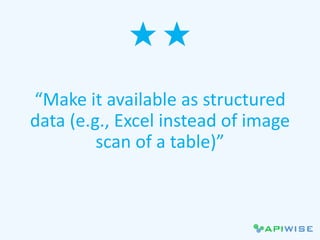 ★ ★
“Make it available as structured
data (e.g., Excel instead of image
scan of a table)”
 