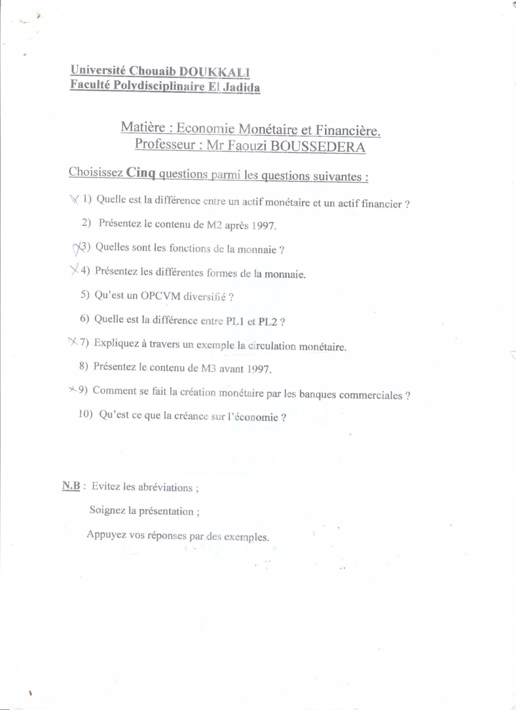 Examen economie monétaire 2