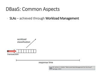  SLAs – achieved through Workload Management
DBaaS: Common Aspects
W. Lehner, U. Sattler “Web-scale Data Management for the Cloud”
Springer, 2013
 