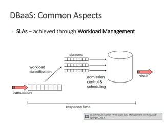 SLAs – achieved through Workload Management
DBaaS: Common Aspects
W. Lehner, U. Sattler “Web-scale Data Management for the Cloud”
Springer, 2013
 
