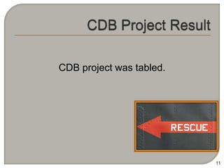 CDB project was tabled.




                          11
 