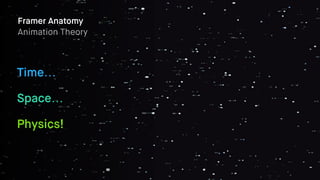 Framer Anatomy
Animation Theory
Time…
Space…
Physics!
 