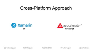 Cross-Platform Approach
JavaScriptC#
@dahabdev@FlutterEgypt #GDREgypt #GDRMENA #FlutterEgypt
 