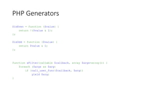 PHP Generators
function xlColumnRange($lower, $upper) {
++$upper;
for ($i = $lower; $i != $upper; ++$i) {
yield $i;
}
}
foreach (xlColumnRange('A', 'CQ') as $i => $value) {
printf('%3d -> %2s', $i, $value);
echo (($i > 0) && ($i+1 % 5 == 0)) ?
PHP_EOL :
"t";
}
0 -> A 1 -> B 2 -> C 3 -> D 4 -> E
5 -> F 6 -> G 7 -> H 8 -> I 9 -> J
10 -> K 11 -> L 12 -> M 13 -> N 14 -> O
15 -> P 16 -> Q 17 -> R 18 -> S 19 -> T
20 -> U 21 -> V 22 -> W 23 -> X 24 -> Y
25 -> Z 26 -> AA 27 -> AB 28 -> AC 29 -> AD
30 -> AE 31 -> AF 32 -> AG 33 -> AH 34 -> AI
35 -> AJ 36 -> AK 37 -> AL 38 -> AM 39 -> AN
40 -> AO 41 -> AP 42 -> AQ 43 -> AR 44 -> AS
45 -> AT 46 -> AU 47 -> AV 48 -> AW 49 -> AX
50 -> AY 51 -> AZ 52 -> BA 53 -> BB 54 -> BC
55 -> BD 56 -> BE 57 -> BF 58 -> BG 59 -> BH
60 -> BI 61 -> BJ 62 -> BK 63 -> BL 64 -> BM
65 -> BN 66 -> BO 67 -> BP 68 -> BQ 69 -> BR
70 -> BS 71 -> BT 72 -> BU 73 -> BV 74 -> BW
75 -> BX 76 -> BY 77 -> BZ 78 -> CA 79 -> CB
80 -> CC 81 -> CD 82 -> CE 83 -> CF 84 -> CG
85 -> CH 86 -> CI 87 -> CJ 88 -> CK 89 -> CL
90 -> CM 91 -> CN 92 -> CO 93 -> CP 94 -> CQ
 