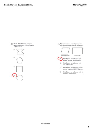 Geometry Test 2 Answers Final