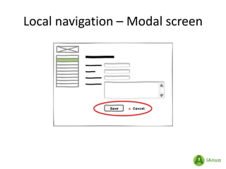 Local navigation – Modal screen
 