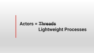 Actors = Threads
Lightweight Processes
 