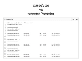 parseSize
vs
strconv.ParseInt
 