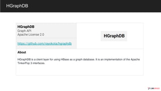 HGraphDB
https://github.com/rayokota/hgraphdb
About
HGraphDB
 