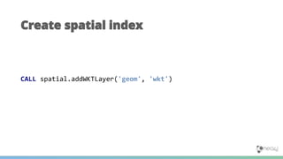CALL spatial.addWKTLayer('geom', 'wkt')
Create spatial index
 