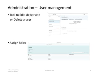Administration – User management
• Tool to Edit, deactivate
or Delete a user
• Assign Roles
Author: Terry Kempis
Editor: Linh Nguyen
ITConductor.com 34
 