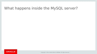 What happens inside the MySQL server? 
Copyright © 2014, Oracle and/or its affiliates. All rights reserved. | 
 