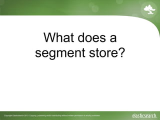 Copyright Elasticsearch 2013. Copying, publishing and/or distributing without written permission is strictly prohibited
What does a
segment store?
 