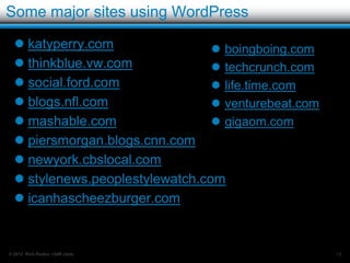 Sites using WordPress




© 2012 Rick Radko, r3df.com   13
 