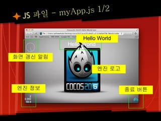 파일 - myA pp.js 1/2
  JS

                Hello World


화면 갱신 알림

                     엔진 로고


엔진 정보                         종료 버튼
 
