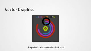 Vector Graphics




           http://raphaeljs.com/polar-clock.html
 