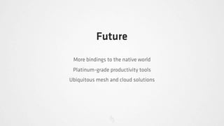 Future
 More bindings to the native world
 Platinum-grade productivity tools
Ubiquitous mesh and cloud solutions
 