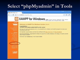Select “phpMyadmin” in Tools 