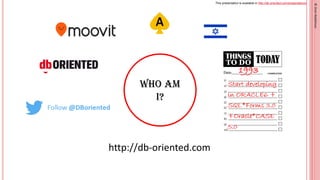 This presentation is available in http://db-oriented.com/presentations
©
Oren
Nakdimon
©
Oren
Nakdimon
http://db-oriented.com
Who Am
I?
 