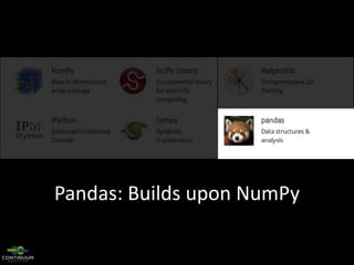 Pandas: Builds upon NumPy

 