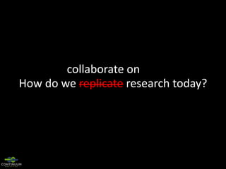 collaborate on
How do we replicate research today?

 