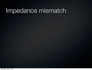Impedance mismatch




Wednesday, April 14, 2010
 