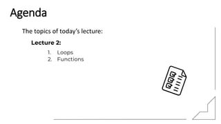 The topics of today’s lecture:
Agenda
 