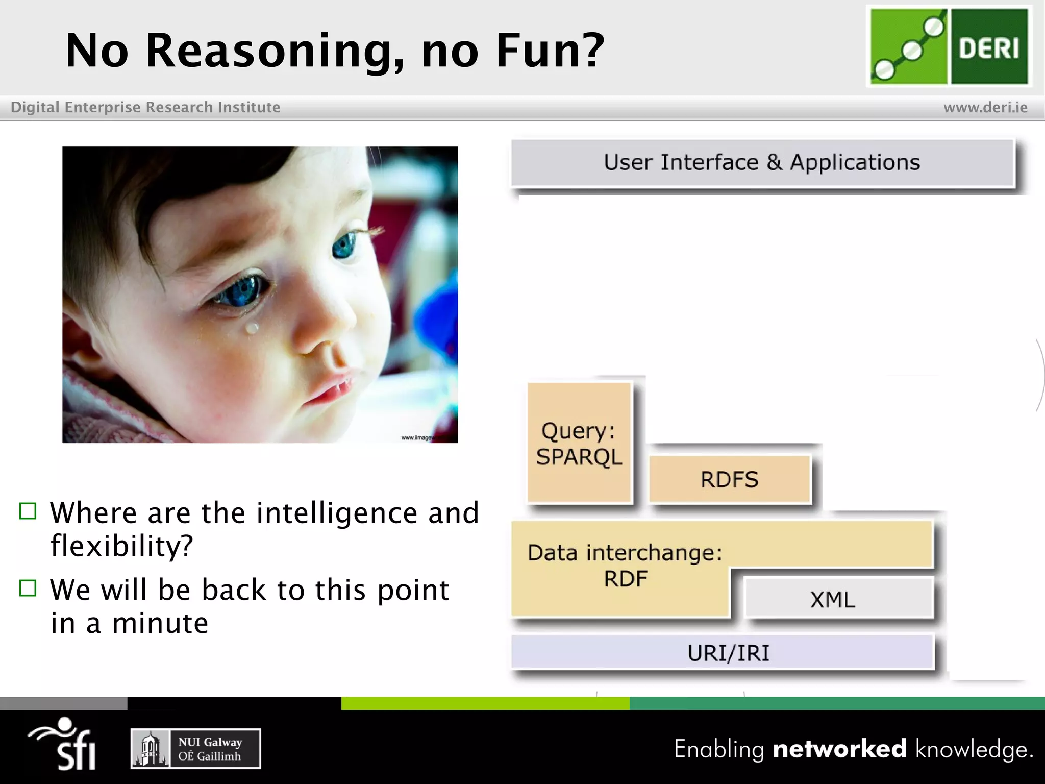 Digital Enterprise Research Institute www.deri.ie
From which university did the wife of
Barack Obama graduate?
Consuming/Using Linked Data
 With Linked Data we are still in the DB world
 