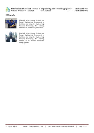 International Research Journal of Engineering and Technology (IRJET) e-ISSN: 2395-0056
Volume: 07 Issue: 01 | Jan 2020 www.irjet.net p-ISSN: 2395-0072
© 2020, IRJET | Impact Factor value: 7.34 | ISO 9001:2008 Certified Journal | Page 1122
Bibliography
Received M.Sc., Power System and
Energy Engineering Department of
Electrical and computer Engineering,
Hawassa University, his primary
interest is in distributed generation.
Received M.Sc., Power System and
Energy Engineering Department of
Electrical and computer Engineering,
Hawassa University, his primary
interest is in hybrid renewable
energy system.
 