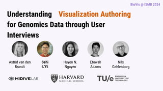 Understanding Visualization Authoring
for Genomics Data through User
Interviews
Astrid van den
Brandt
Sehi
L'Yi
Huyen N.
Nguyen
Etowah
Adams
Nils
Gehlenborg
BioVis @ ISMB 2024
 