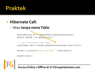  Hibernate Call:
 Atau tanpa namaTable:
---------------------------------------------------------------------------
Kursus Online / Offline di © FGroupIndonesia.com
 