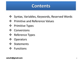 Contents2   Syntax, Variables, Keywords, Reserved Words