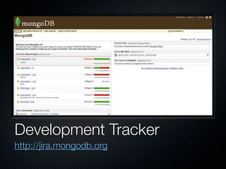Development Tracker
http://jira.mongodb.org
 