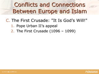 Conflicts and ConnectionsConflicts and Connections
Between Europe and IslamBetween Europe and Islam
C. The First Crusade: "It Is God’s Will!"
1. Pope Urban II’s appeal
2. The First Crusade (1096 – 1099)
 